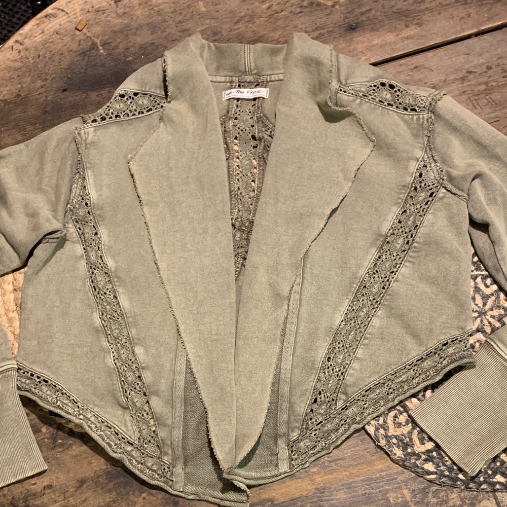 We The Free Lost Cause 100% Cotton Olive Green Cropped Tie Front Cardigan XS - Picture 5 of 11